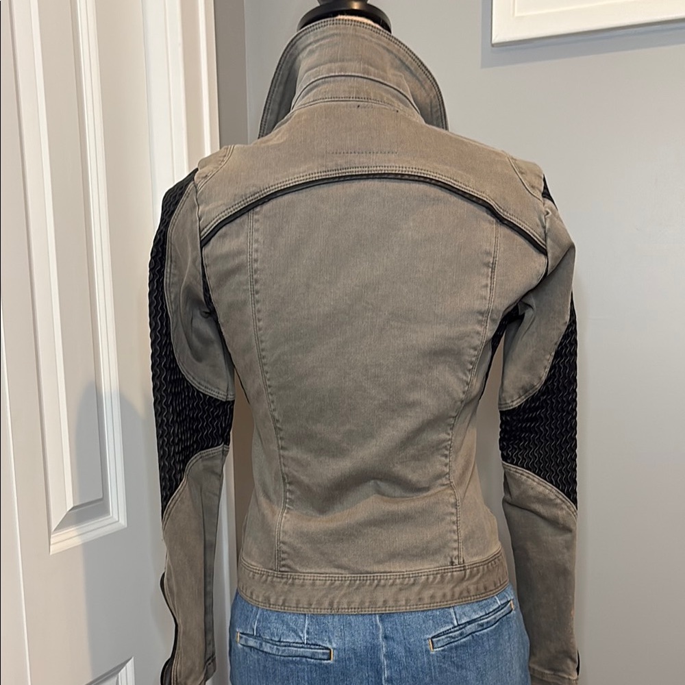 Blank NYC Olive Grey and Black Moto Jacket with Fitted Silhouette - Picture 7 of 16